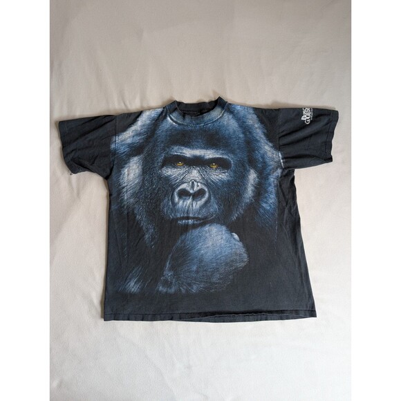 Vintage Busch Gardens Mega Print Gorilla Shirt Mens XL - XXL Black Extinction - Picture 2 of 6